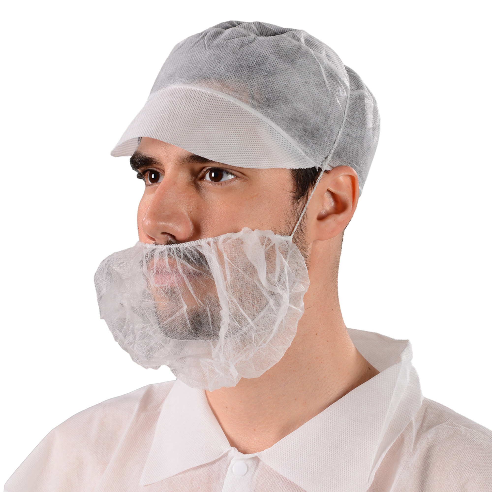 TOPMED desechable PP cubierta de barba no tejida blanca 10gsm industria alimentaria solo bucle hombres con una sola costilla a prueba de polvo barba red para el cabello