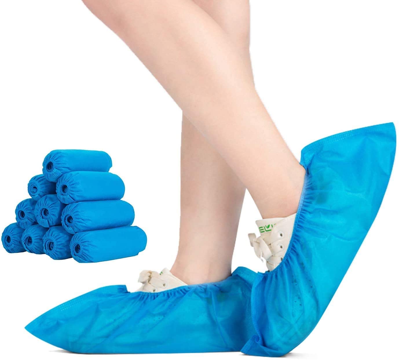 Cubrezapatos de plástico azul desechable para lluvia